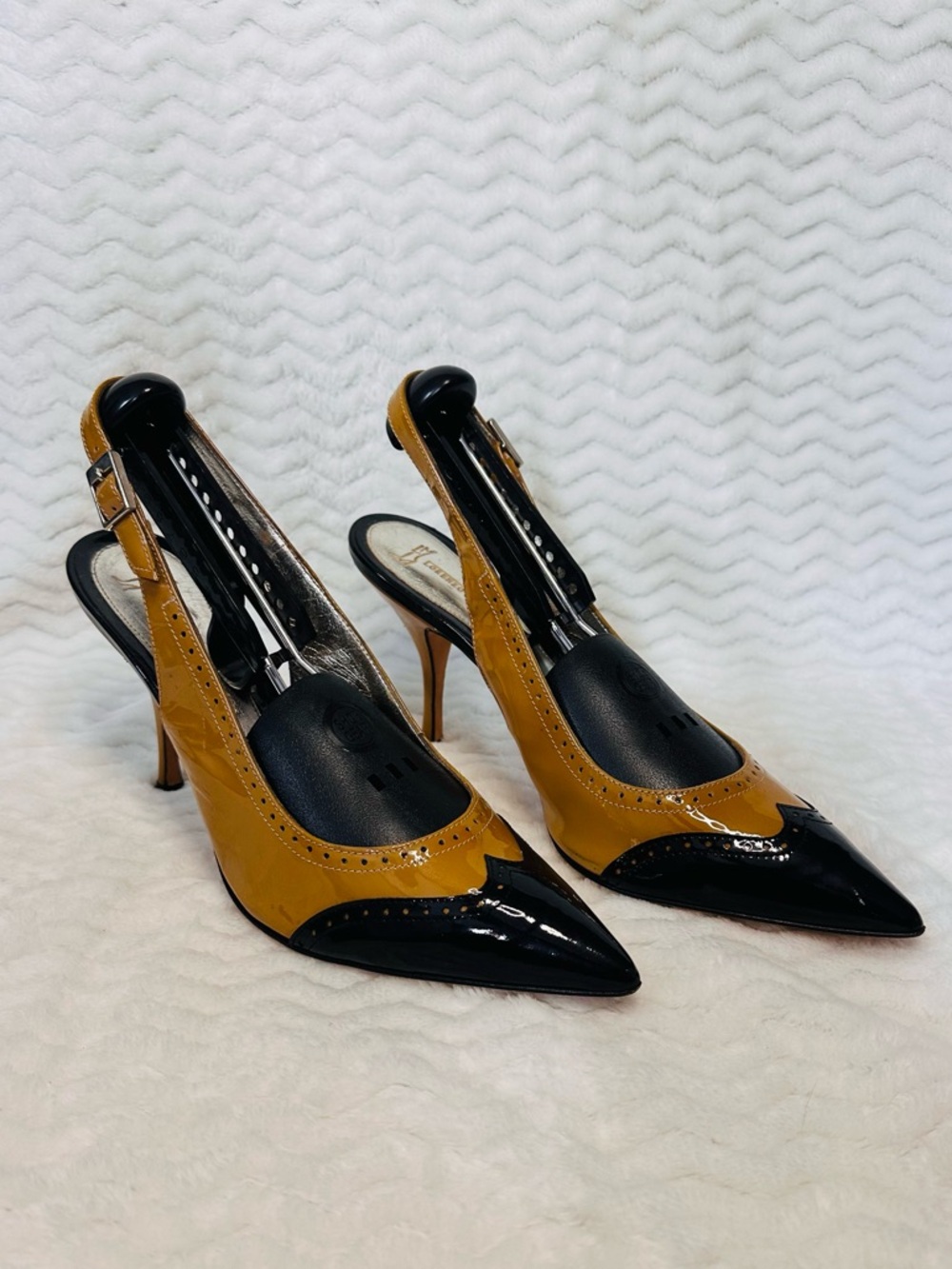 Lorenzo Masiero Patent Leather Two-Tone Slingback Pumps